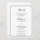 黒エレガント縁ど・白モノグラムinvitati 招待状 (正面/裏面)