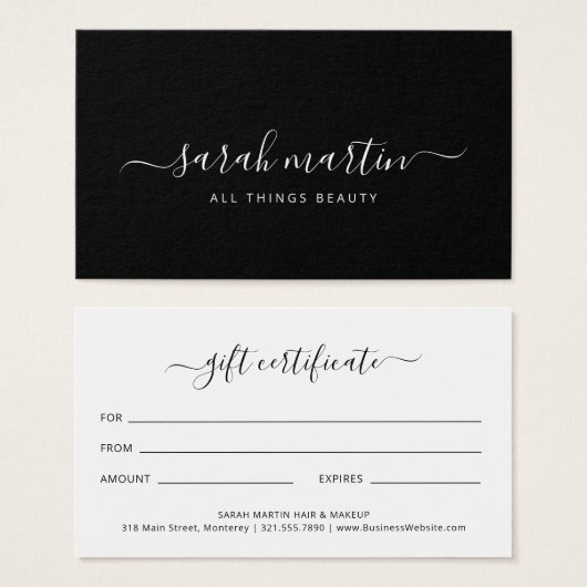 黒エレガント美しいサロンギフト券 (正面&裏面)