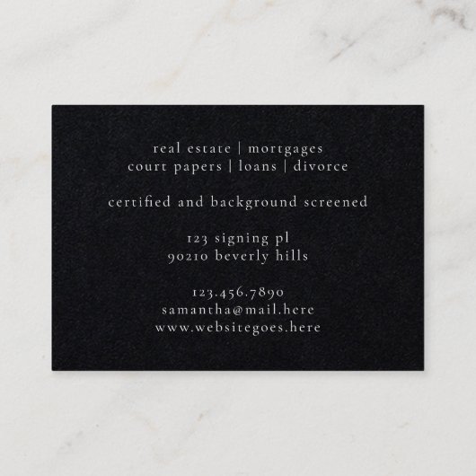 黒エレガント羽無地のクイル公証人弁護士 名刺 (裏面)