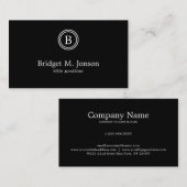 黒エレガント背景と白い黒の円 名刺 (正面/裏面)