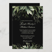 黒エレガント背景の水彩緑 招待状 (正面/裏面)
