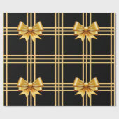 黒エレガント背景クリスマスの金ゴールドリボン ラッピングペーパー (フラット)