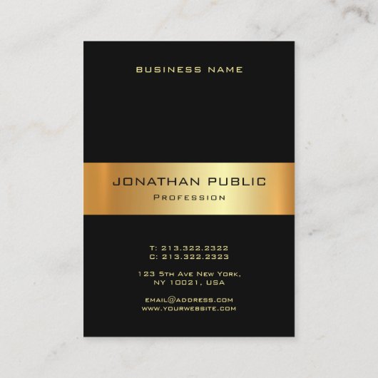 黒エレガント色および金ゴールドテンプレートモダン垂直 名刺 (裏面)