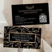 黒エレガント色および金ゴールドモダンのスタイリッシュQRコード 名刺