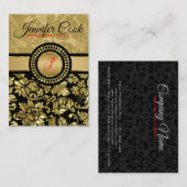 黒エレガント色および金属金ゴールドフローラマスク 名刺 (正面/裏面)