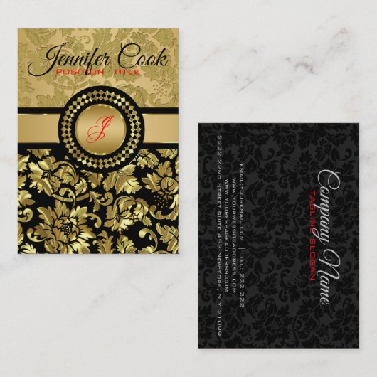 黒エレガント色および金属金ゴールドフローラマスク 名刺 (正面/裏面)