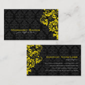 黒エレガント色および黄色のヴィンテージフローラマスク 名刺 (正面/裏面)