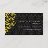 黒エレガント色および黄色のヴィンテージフローラマスク 名刺 (裏面)