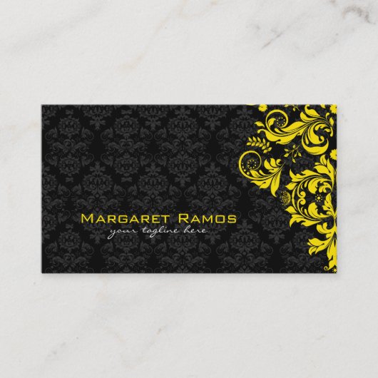 黒エレガント色および黄色のヴィンテージフローラマスク 名刺 (正面)