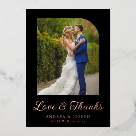 黒エレガント色とバラの金ゴールド結婚写真 箔招待状 (正面)