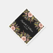 黒エレガント色とバラ水色のフローラ結婚 スタンダードカクテルナプキン (角)