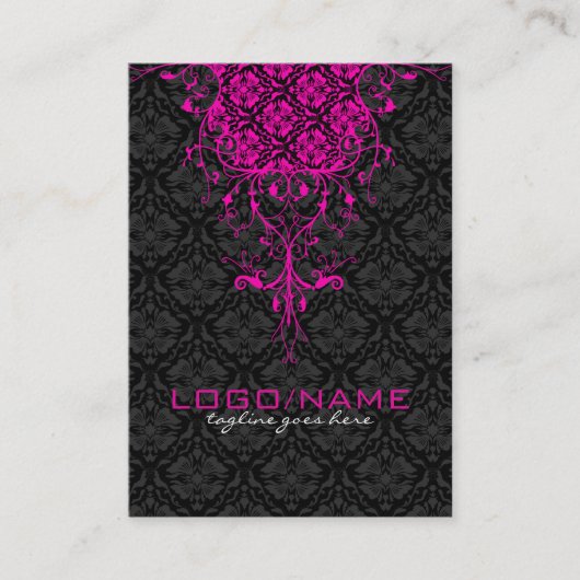 黒エレガント色とピンク色のヴィンテージフローラマスク 名刺 (正面)