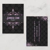黒エレガント色とピンク色のヴィンテージフローラマスク 名刺 (正面/裏面)