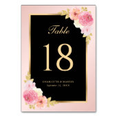 黒エレガント色とピンク色の水色フローラ テーブルナンバー (裏面)