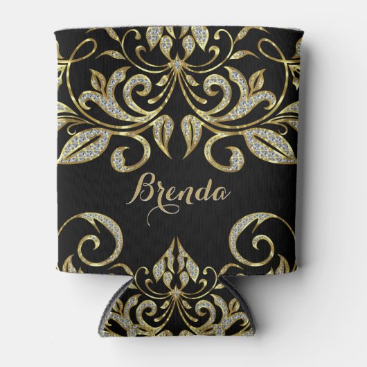 黒エレガント色とフェイク金ゴールドとグリッター 缶クーラー (正面)