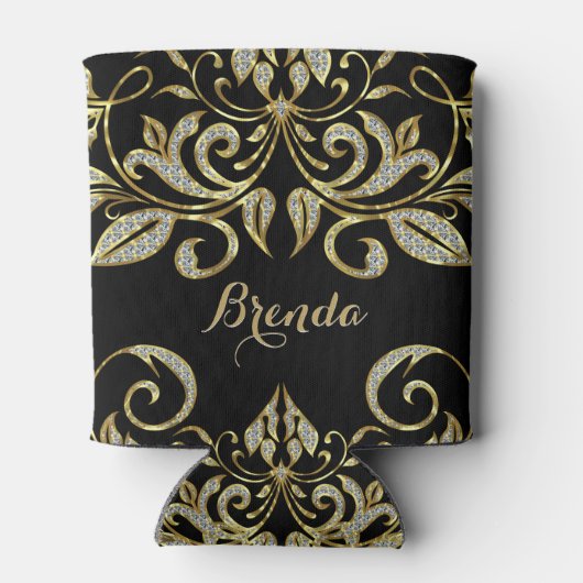 黒エレガント色とフェイク金ゴールドとグリッター 缶クーラー (裏面)
