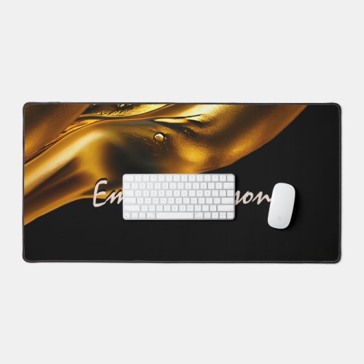 黒エレガント色と液体フェイク金ゴールド デスクマット (キーボード&マウス)