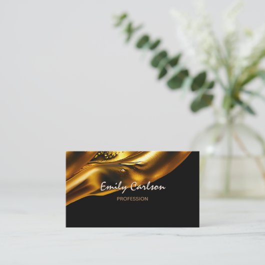 黒エレガント色と液体フェイク金ゴールド 名刺 (スタンド正面)