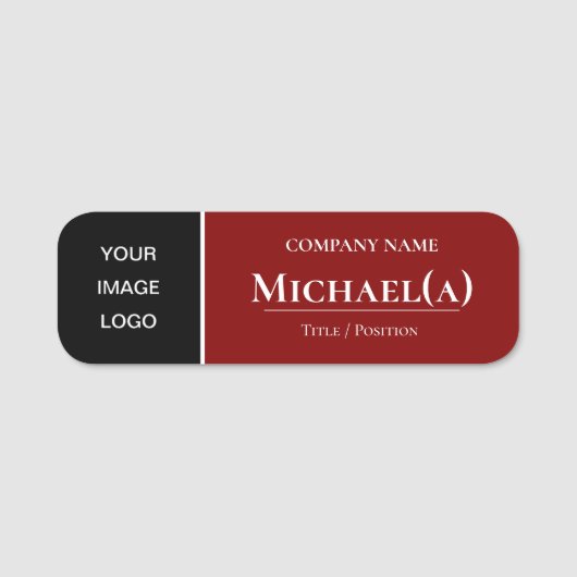 黒エレガント色と濃い赤のプロフェッショナル会社のロゴ 名札 (正面)