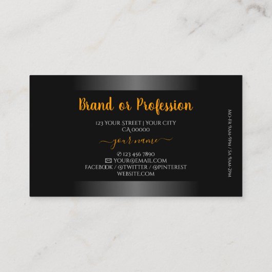 黒エレガント色と白のグラデーションのオレンジ色の金ゴールド枠 名刺 (裏面)