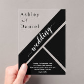 黒エレガント色と白の幾何モダン結婚の アクリル招待状 (インサイチュ (ポータブル))