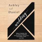 黒エレガント色と白の幾何モダン結婚の アクリル招待状 (正面)