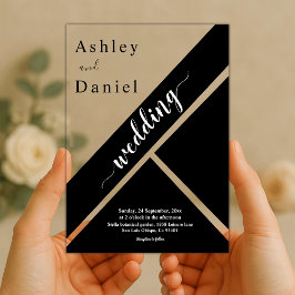 黒エレガント色と白の幾何モダン結婚の アクリル招待状