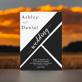 黒エレガント色と白の幾何モダン結婚の 招待状