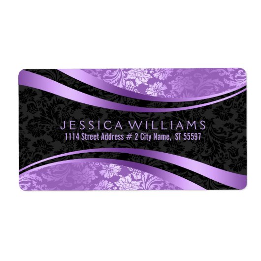 黒エレガント色と紫のヴィンテージフローラ ラベル (正面)