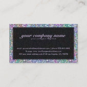 黒エレガント色と紫カラフルのグリッターとキラキラ 名刺 (裏面)