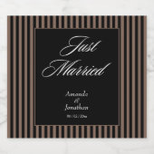 黒エレガント色と茶色のストライプの結婚 スパークリングワインラベル (シングルラベル)