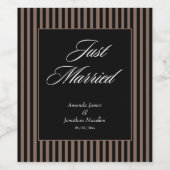 黒エレガント色と茶色のストライプの結婚 ワインラベル (シングルラベル)