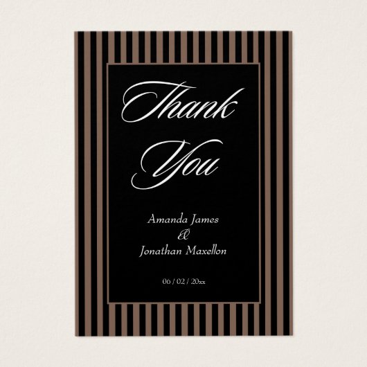 黒エレガント色と茶色のストライプサンキューカード (正面)