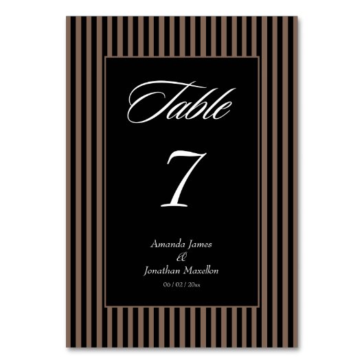 黒エレガント色と茶色のストライプ テーブルナンバー (正面)