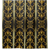 黒エレガント色と金ゴールドのアールデコ模様 シャワーカーテン (正面)