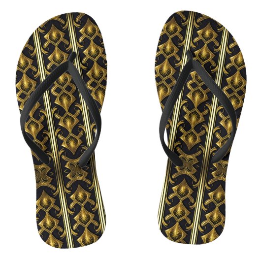 黒エレガント色と金ゴールドのアールデコ模様 ビーチサンダル (ソール)