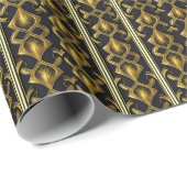 黒エレガント色と金ゴールドのアールデコ模様 ラッピングペーパー (ロールコーナー)