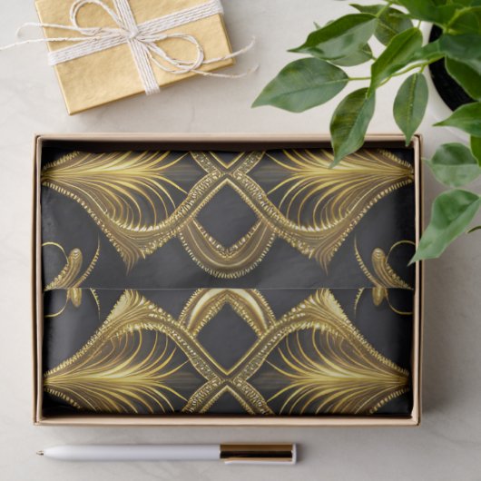 黒エレガント色と金ゴールドのアールデコ模様 薄葉紙 (ギフト)