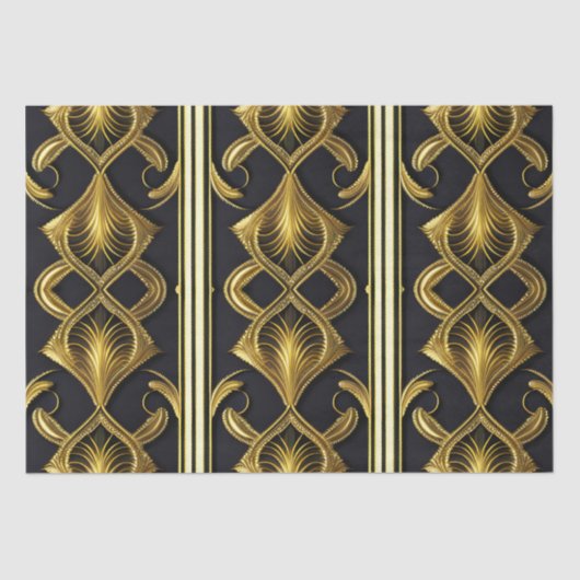 黒エレガント色と金ゴールドのアールデコ模様 薄葉紙 (正面)