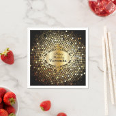 黒エレガント色と金ゴールドのパーソナライズ スタンダードカクテルナプキン (インサイチュ)