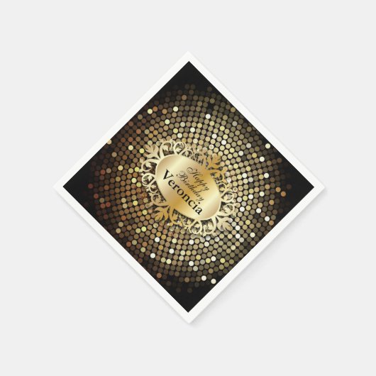 黒エレガント色と金ゴールドのパーソナライズ スタンダードカクテルナプキン (角)