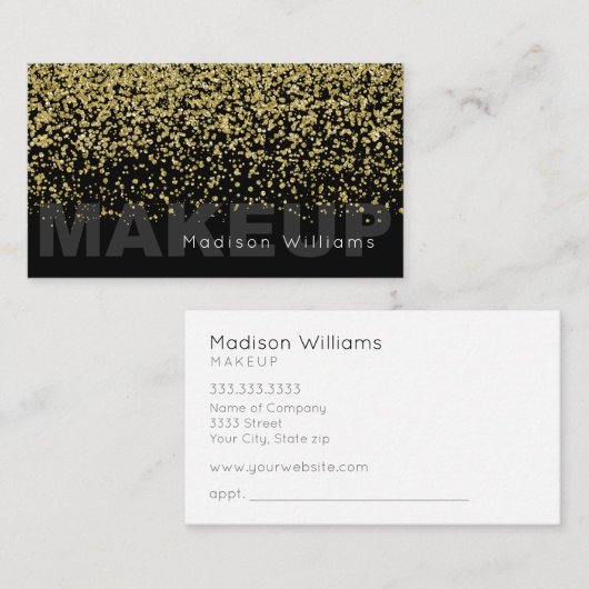 黒エレガント色と金ゴールドグリッターメイクアップ 名刺 (正面/裏面)