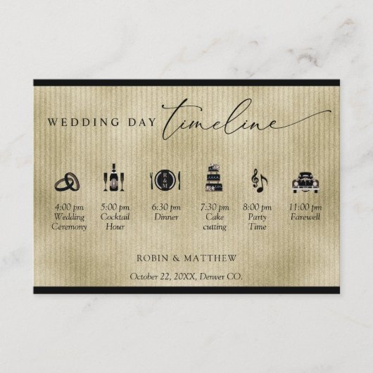 黒エレガント色と金ゴールドシャンパンのタイムラ結婚イン エンクロージャーカード (正面)