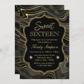 黒エレガント色と金ゴールドジオードストラタスウィート16 招待状 (正面/裏面)