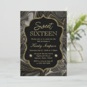 黒エレガント色と金ゴールドジオードストラタスウィート16 招待状 (スタンド正面)