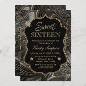 黒エレガント色と金ゴールドジオードストラタスウィート16 招待状 (正面/裏面)