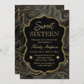 黒エレガント色と金ゴールドジオードストラタスウィート16 招待状 (正面/裏面)