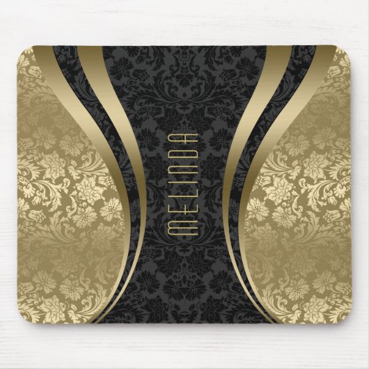 黒エレガント色と金ゴールドトーンのフローラマスク マウスパッド (正面)