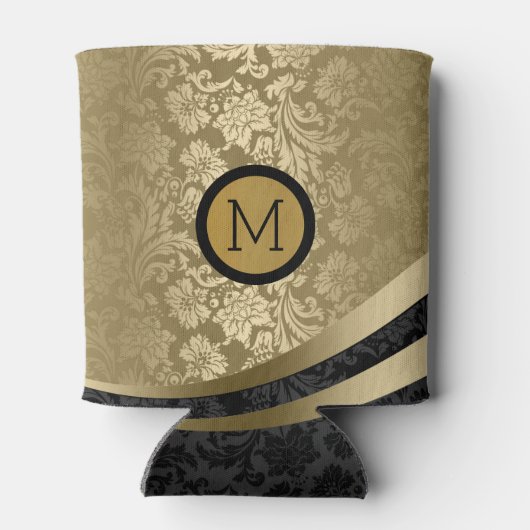 黒エレガント色と金ゴールドトーンのフローラマスク 缶クーラー (裏面)