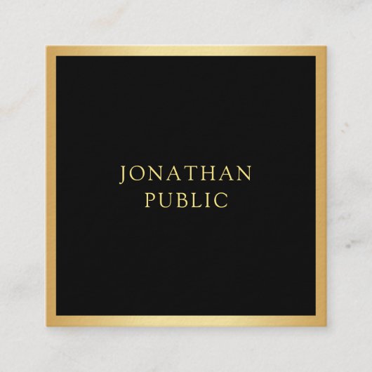 黒エレガント色と金ゴールドモダンテンプレートシンプル スクエア名刺 (正面)